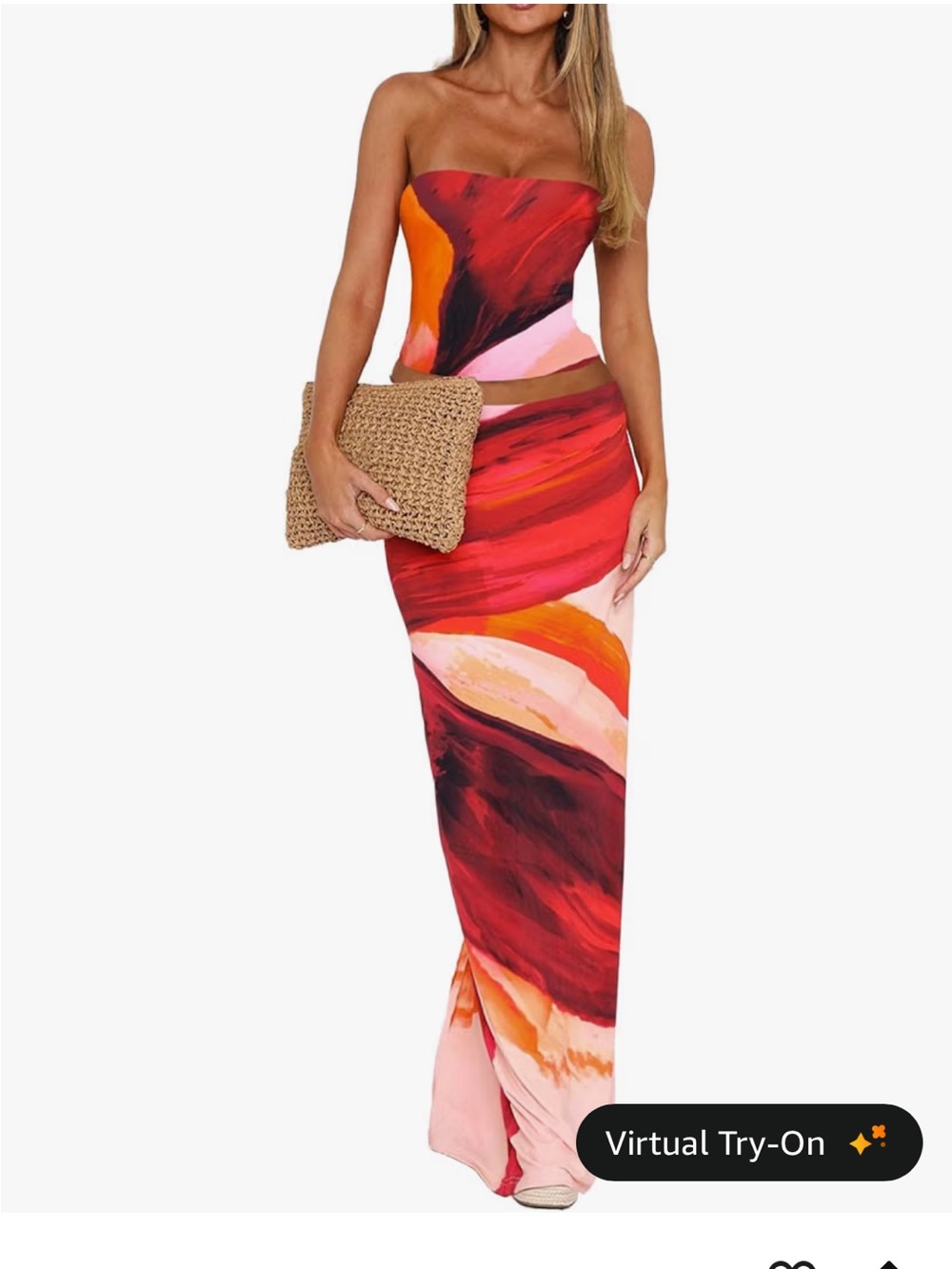 Bold Strapless Red & Orange Print Maxi Dress